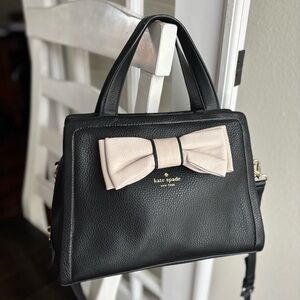 Kate Spade Black Leather Satchel with Cream Bow